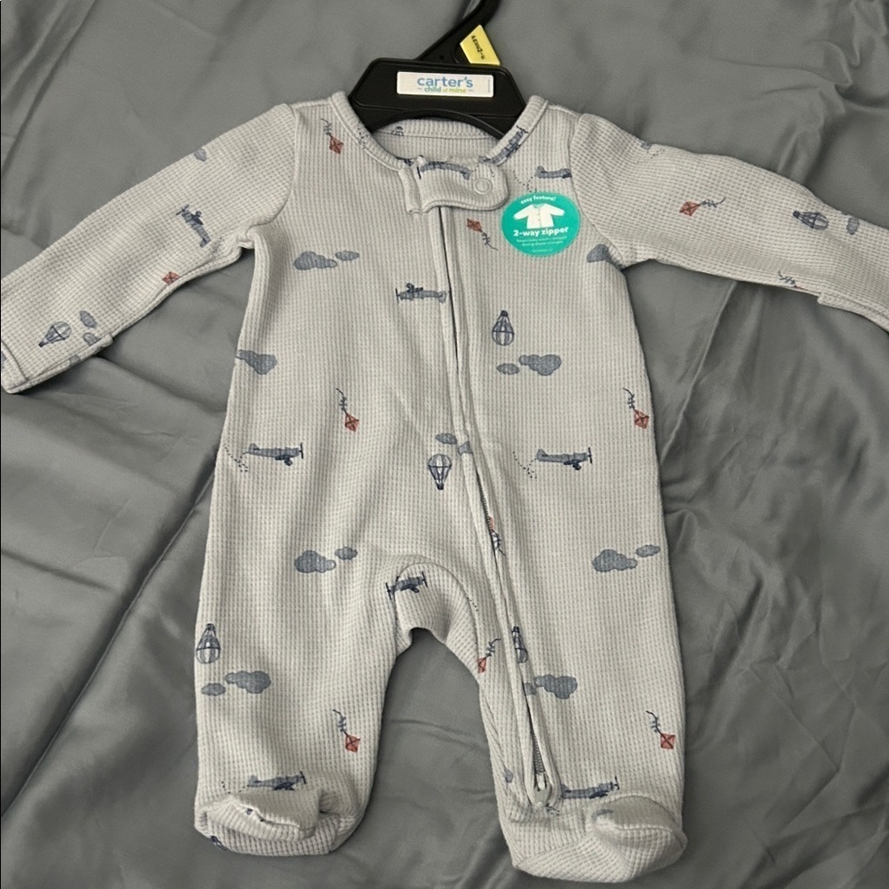 Carter's Light Gray One Piece with Airplane and Cloud Design